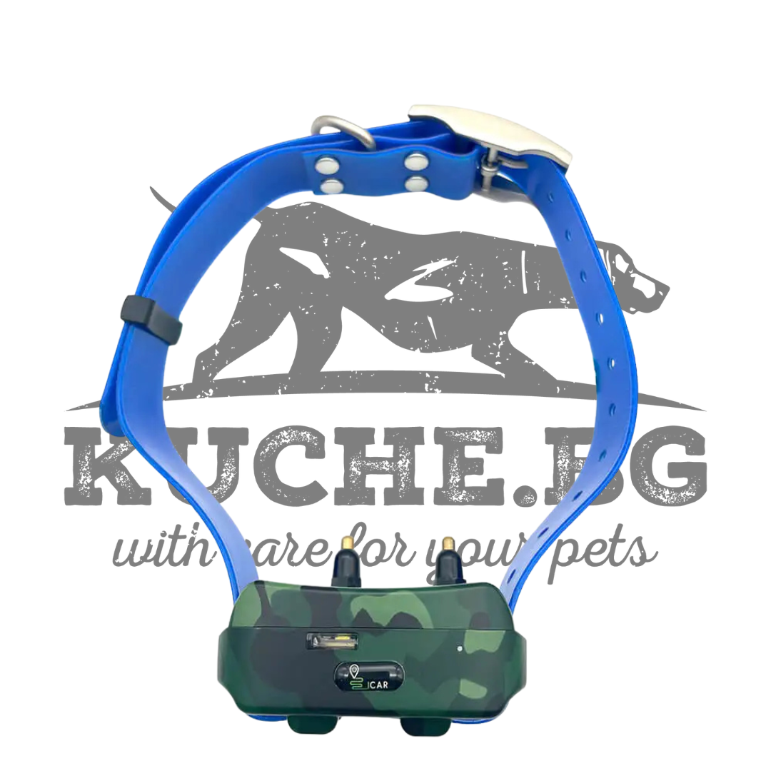 GPS тракер за кучета Icar IK122T-2000 4G с електрошок, синя каишка за контрол и обучение на домашни любимци.